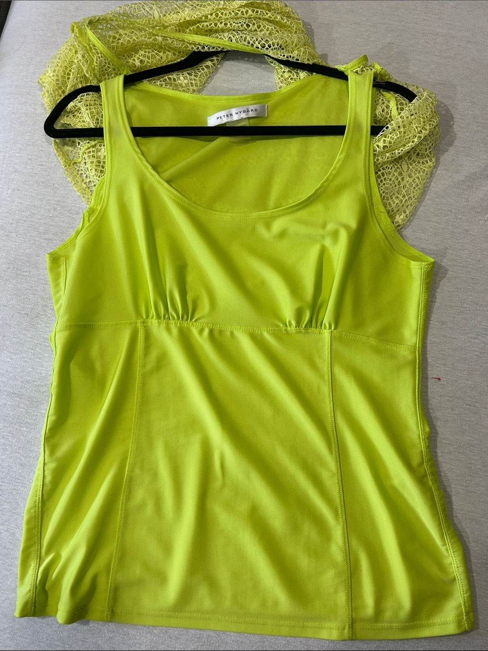 Peter Nygard Neon Yellow Lace Overlay Scoop Neck Camisole - Picture 6 of 6